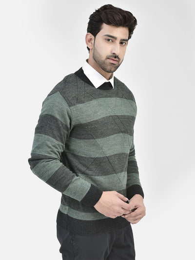 Green Striped Sweater-Men Sweaters-Crimsoune Club