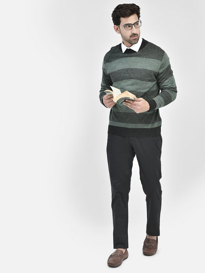 Green Striped Sweater-Men Sweaters-Crimsoune Club