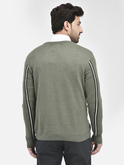 Olive Striped Cotton Sweater-Men Sweaters-Crimsoune Club