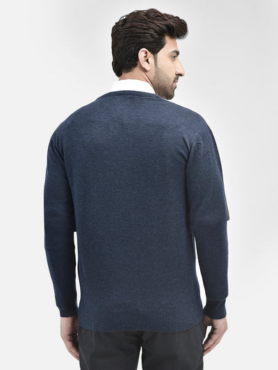 Navy Blue V-Neck Sweater-Men Sweaters-Crimsoune Club