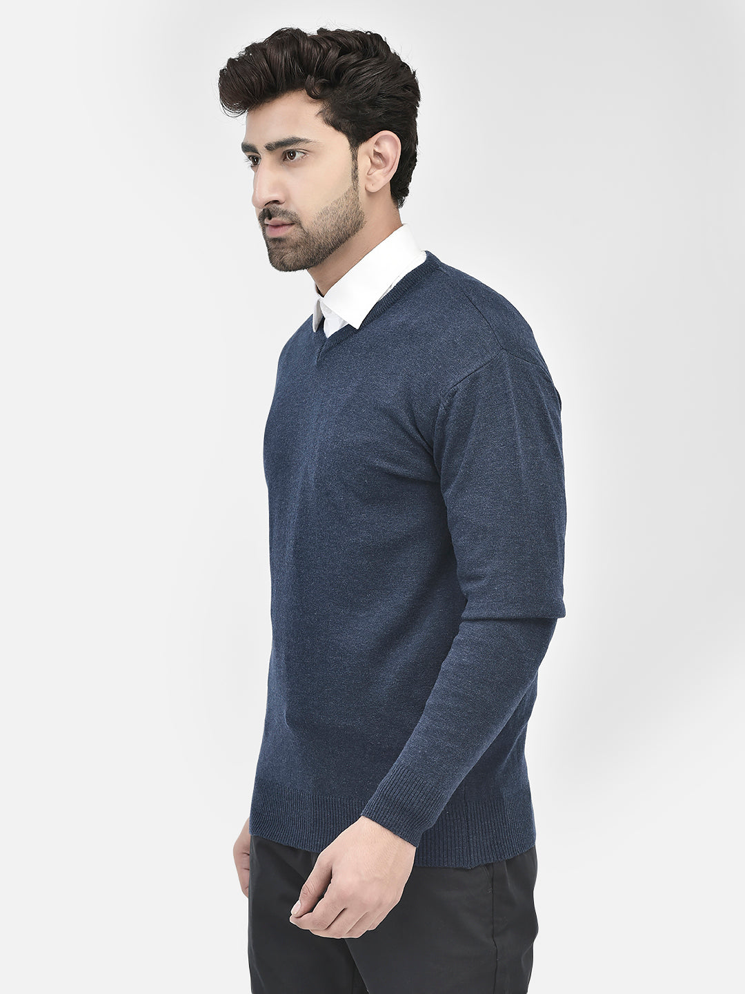 Navy Blue V-Neck Sweater-Men Sweaters-Crimsoune Club