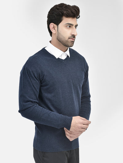 Navy Blue V-Neck Sweater-Men Sweaters-Crimsoune Club