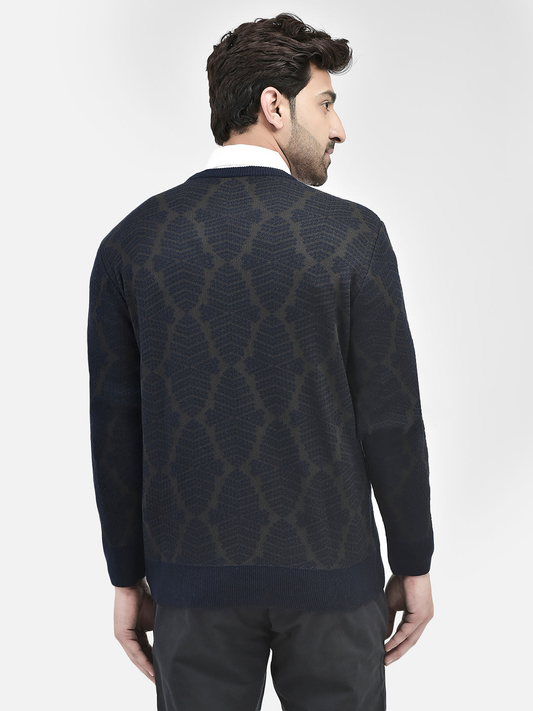 Navy Blue Printed Sweater-Men Sweaters-Crimsoune Club