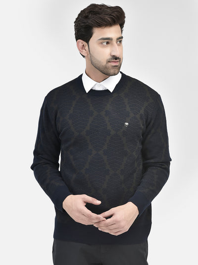 Navy Blue Printed Sweater-Men Sweaters-Crimsoune Club