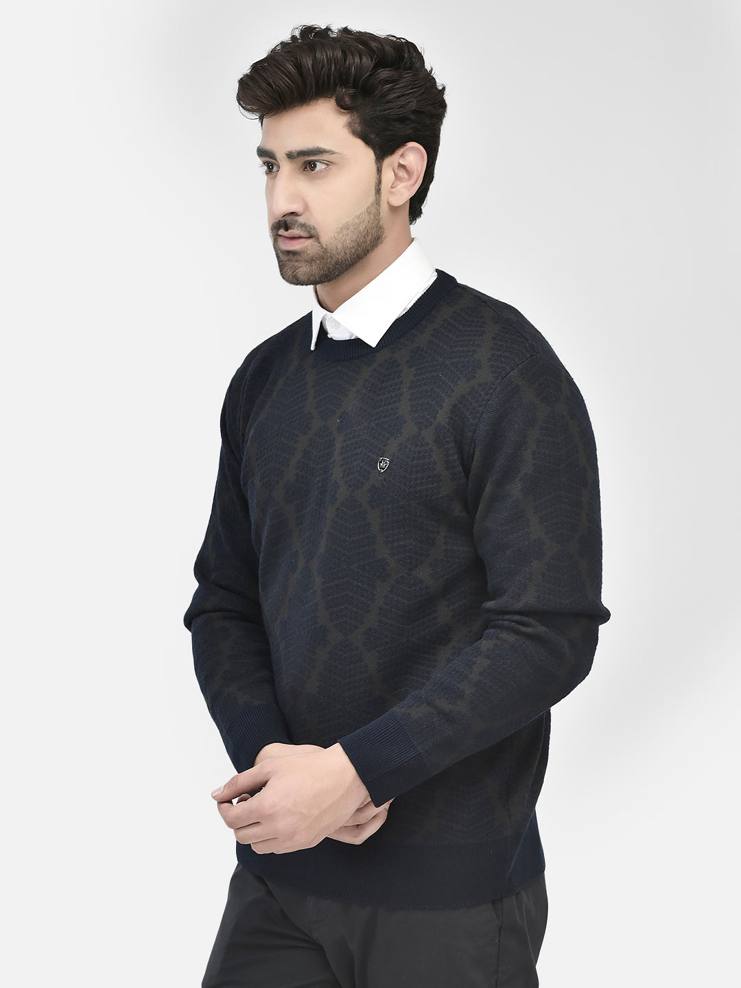 Navy Blue Printed Sweater-Men Sweaters-Crimsoune Club