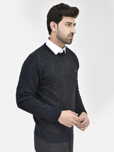 Navy Blue Printed Sweater-Men Sweaters-Crimsoune Club