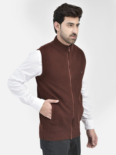 Wine Sleeveless Cardigan-Men Sweaters-Crimsoune Club