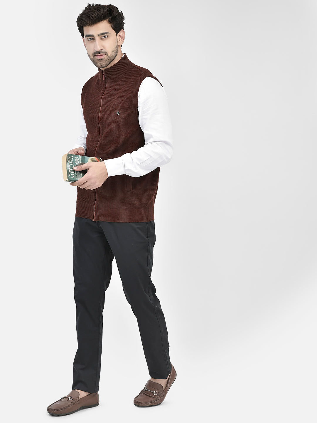 Wine Sleeveless Cardigan-Men Sweaters-Crimsoune Club