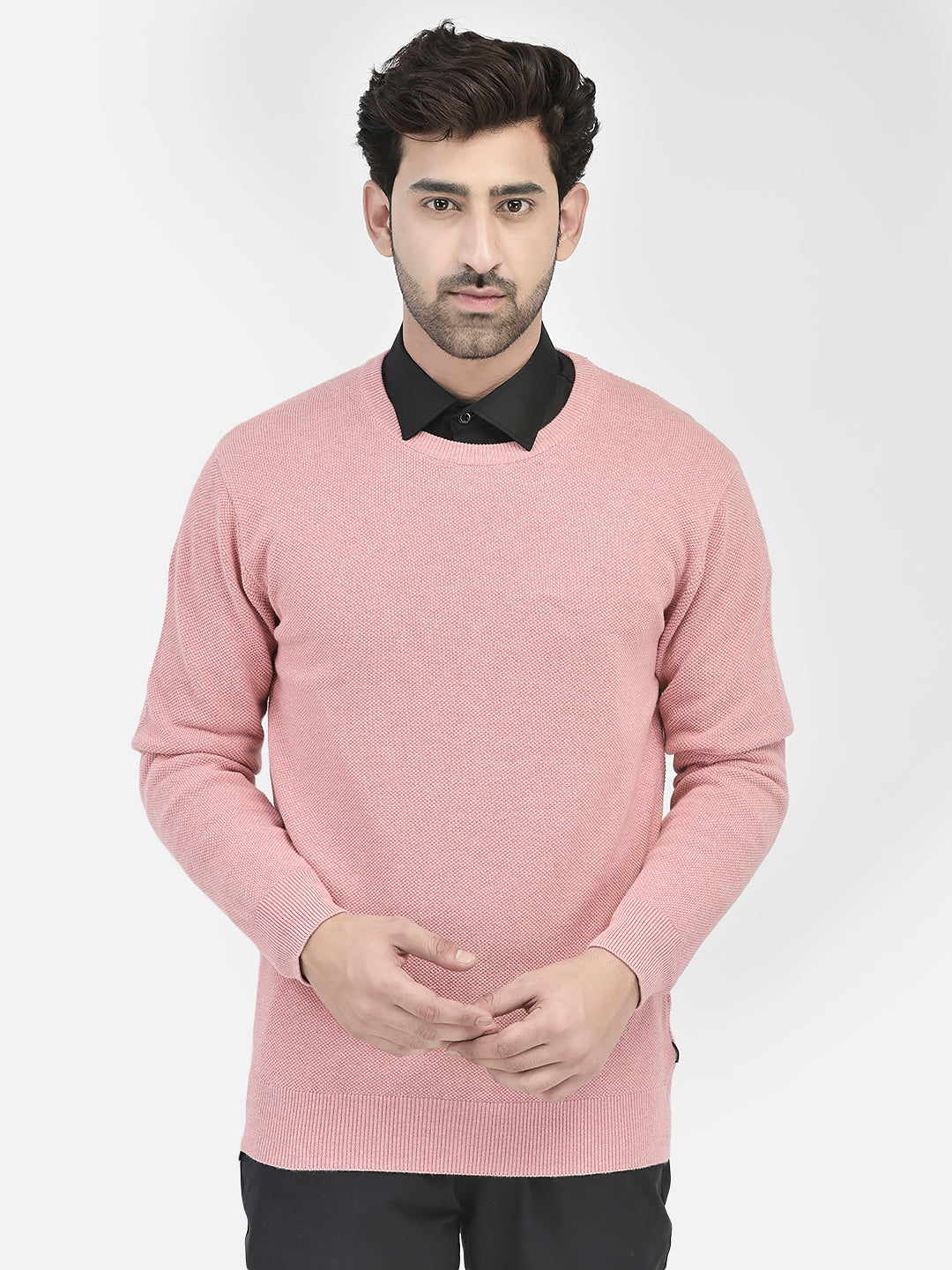 Pink Cotton Sweater-Men Sweaters-Crimsoune Club