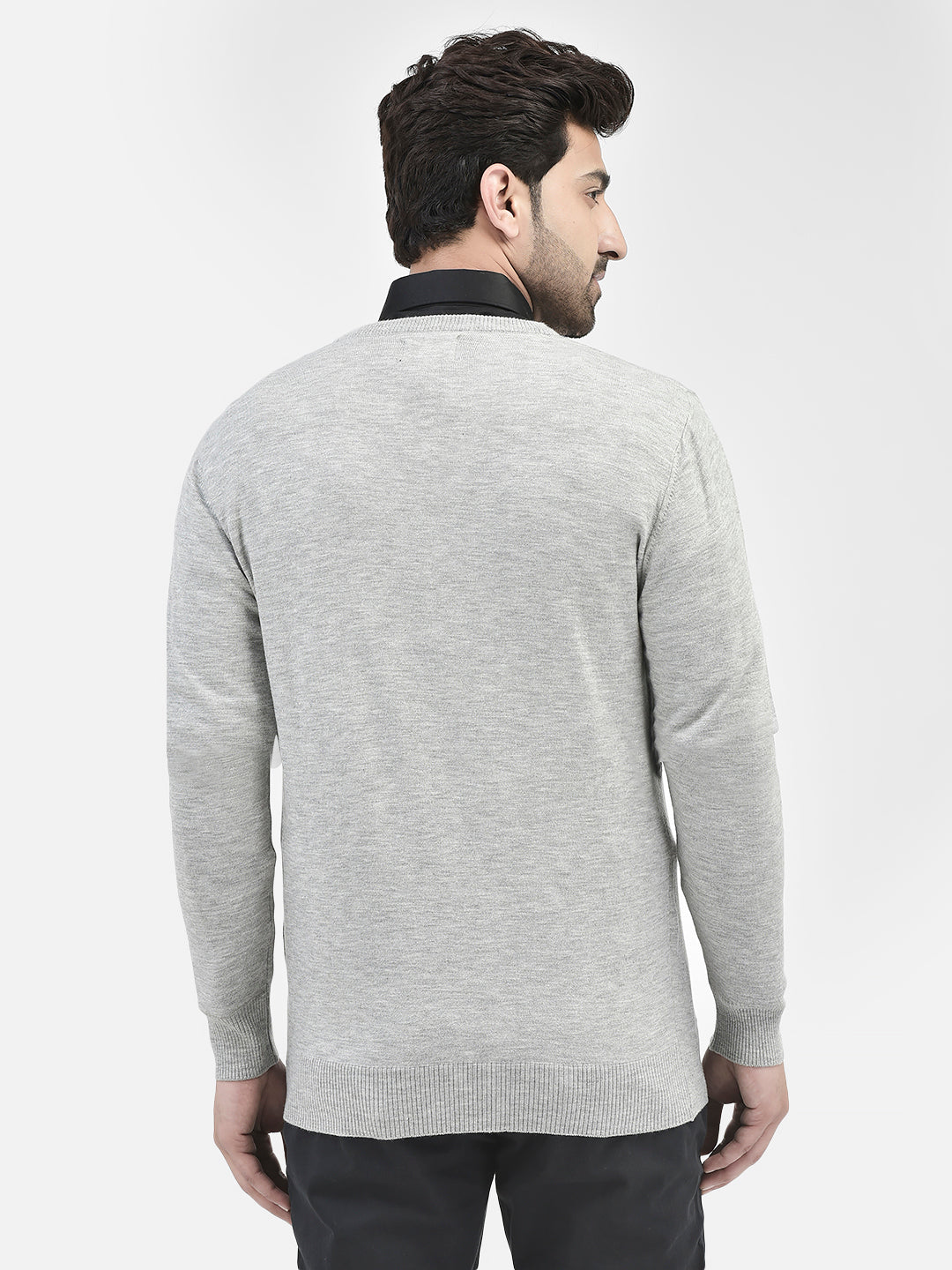 Grey V-Neck Sweater-Men Sweaters-Crimsoune Club