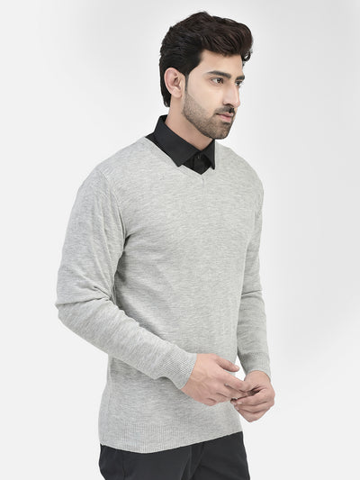 Grey V-Neck Sweater-Men Sweaters-Crimsoune Club