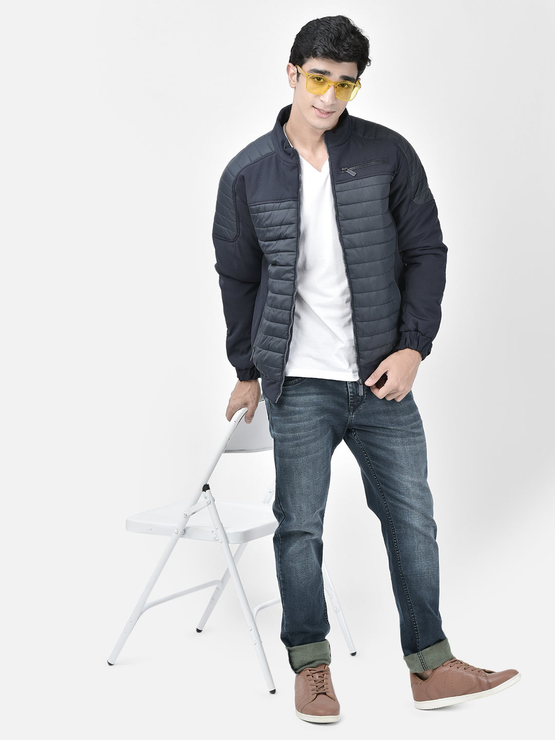 Navy Blue Padded Jacket-Men Jackets-Crimsoune Club