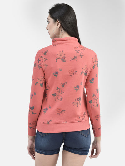 Peach Floral Sweatshirt-Women Sweatshirts-Crimsoune Club