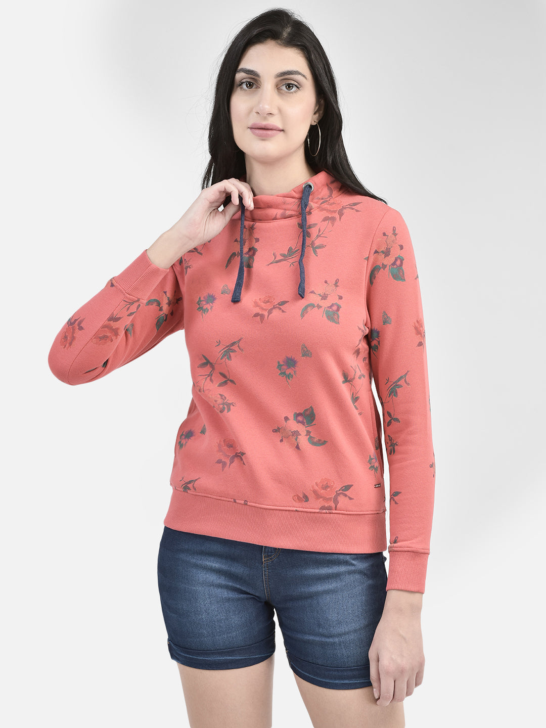 Peach Floral Sweatshirt-Women Sweatshirts-Crimsoune Club