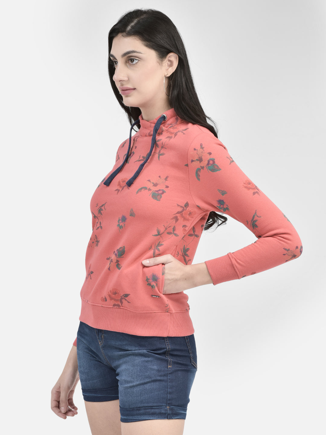 Peach Floral Sweatshirt-Women Sweatshirts-Crimsoune Club