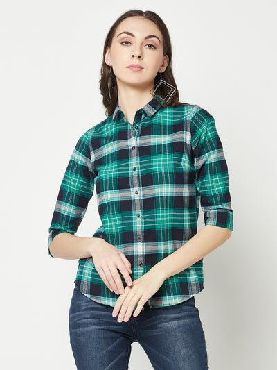 Green Checked Shirt-Women Shirts-Crimsoune Club