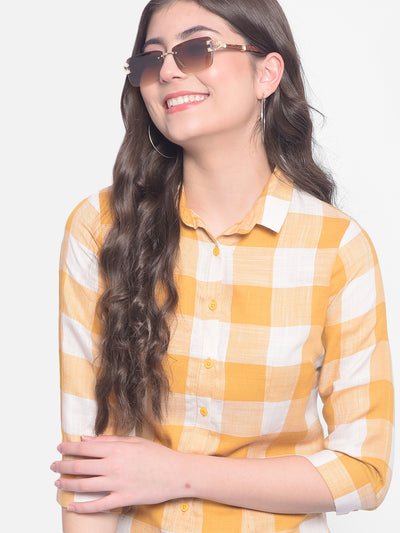 Mustard Checked Shirt-Women Shirts-Crimsoune Club