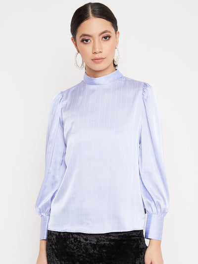 Blue Striped Tops-Women Tops-Crimsoune Club