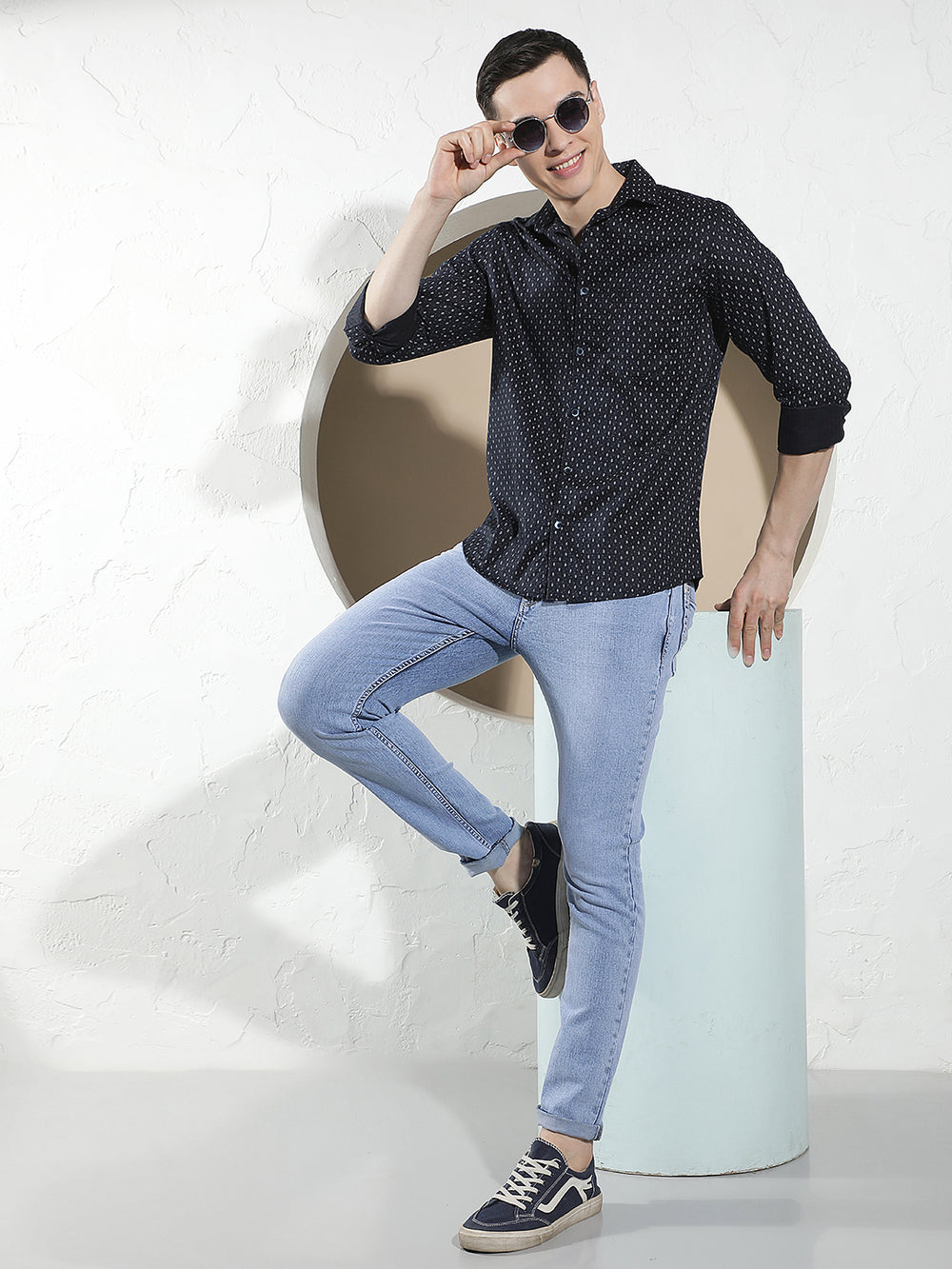 Blue Micro Print Shirt-Men Shirts-Crimsoune Club