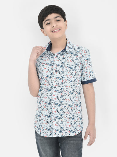 Blue Floral Printed Shirt-Boys Shirts-Crimsoune Club