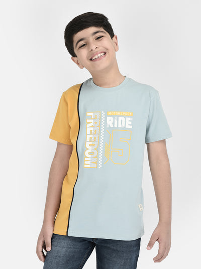 Blue Printed Round Neck T-shirt-Boys T-Shirts-Crimsoune Club