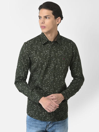 Green Shirt in Floral Print-Men Shirts-Crimsoune Club