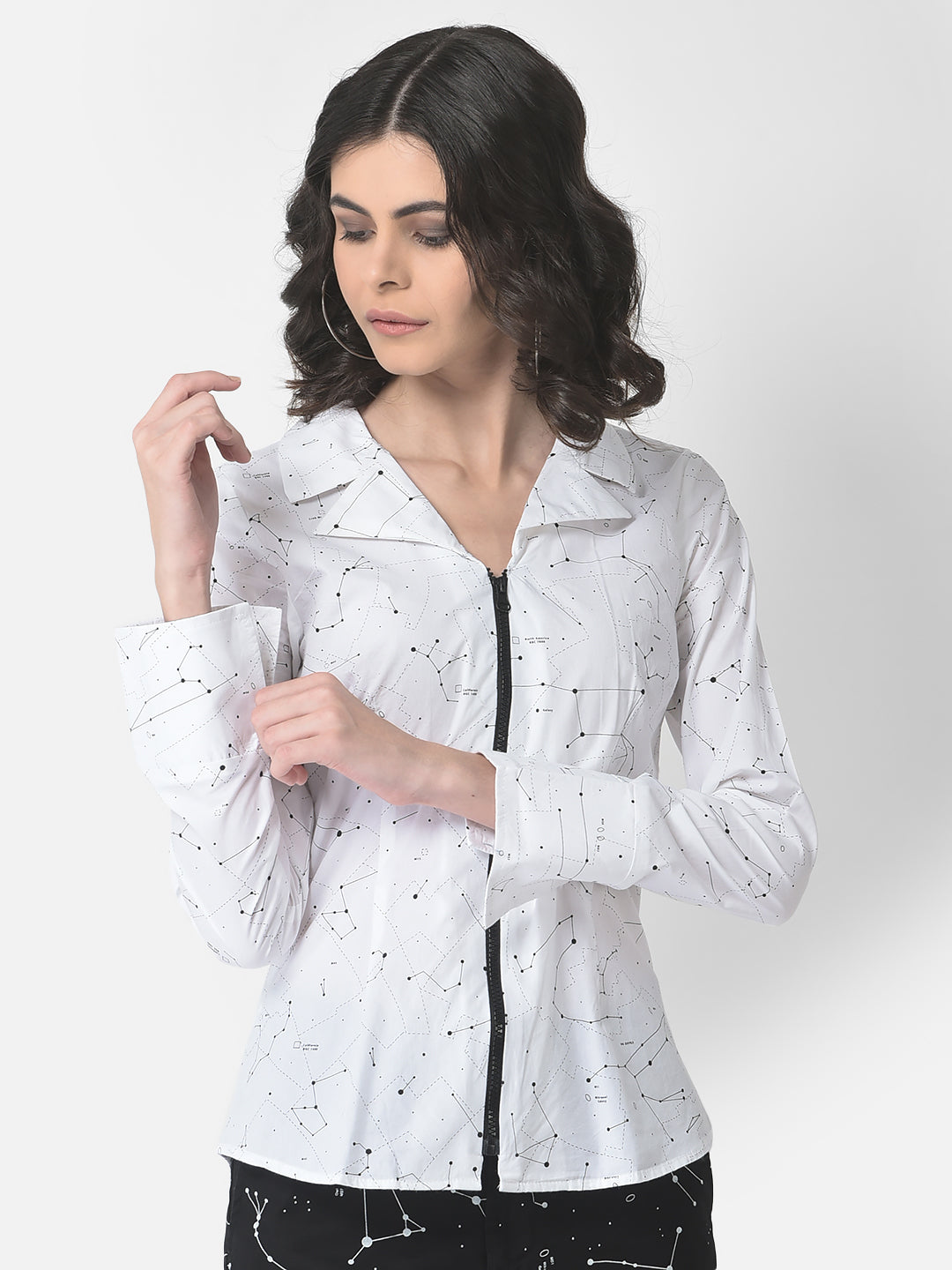 Constellation Zipper Shirt-Women Shirts-Crimsoune Club