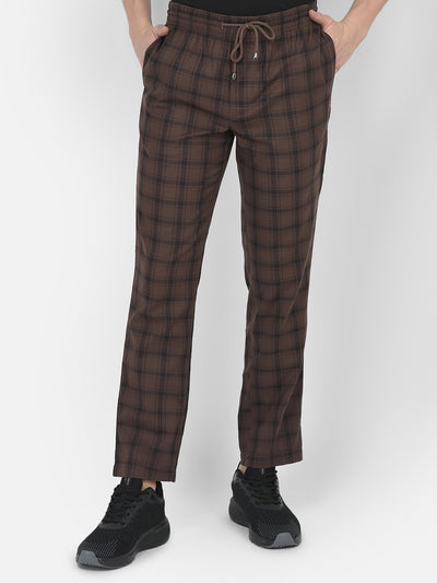 Brown Tartan Checked Lounge Pants-Men Lounge Pants-Crimsoune Club