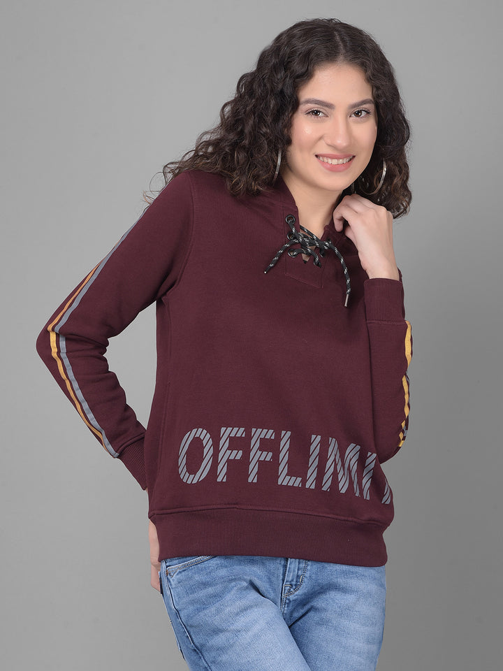 Wine Printed Sweatshirt With Hood-Women Sweatshirts-Crimsoune Club