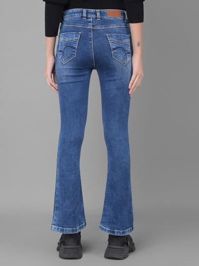 Blue Bootcut Jeans-Women Jeans-Crimsoune Club