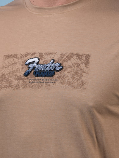 Beige Graphic Print T-Shirt-Men T-Shirts-Crimsoune Club