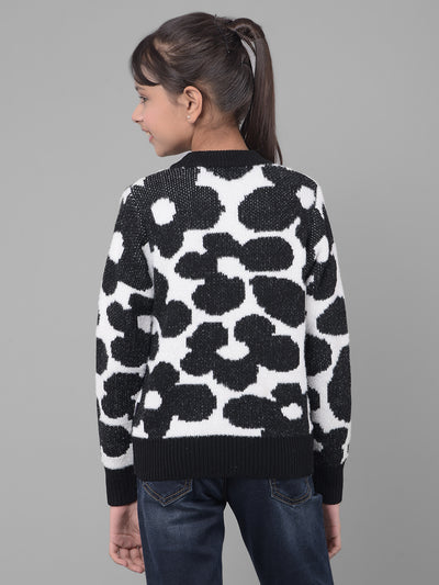 Black Printed Sweater-Girls Sweaters-Crimsoune Club