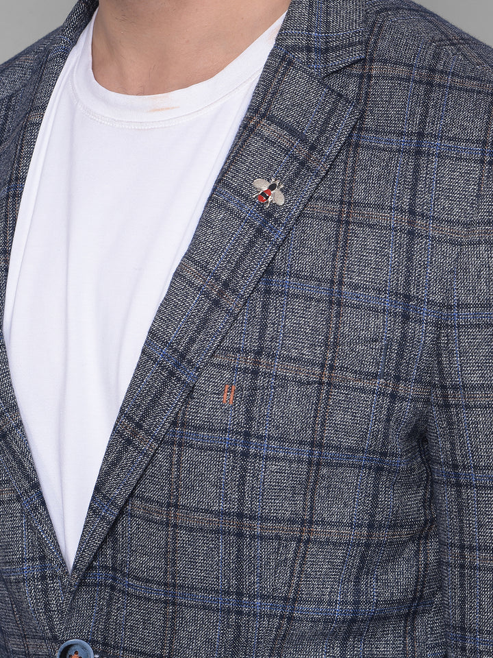 Grey Checked Blazer-Men Blazers-Crimsoune Club