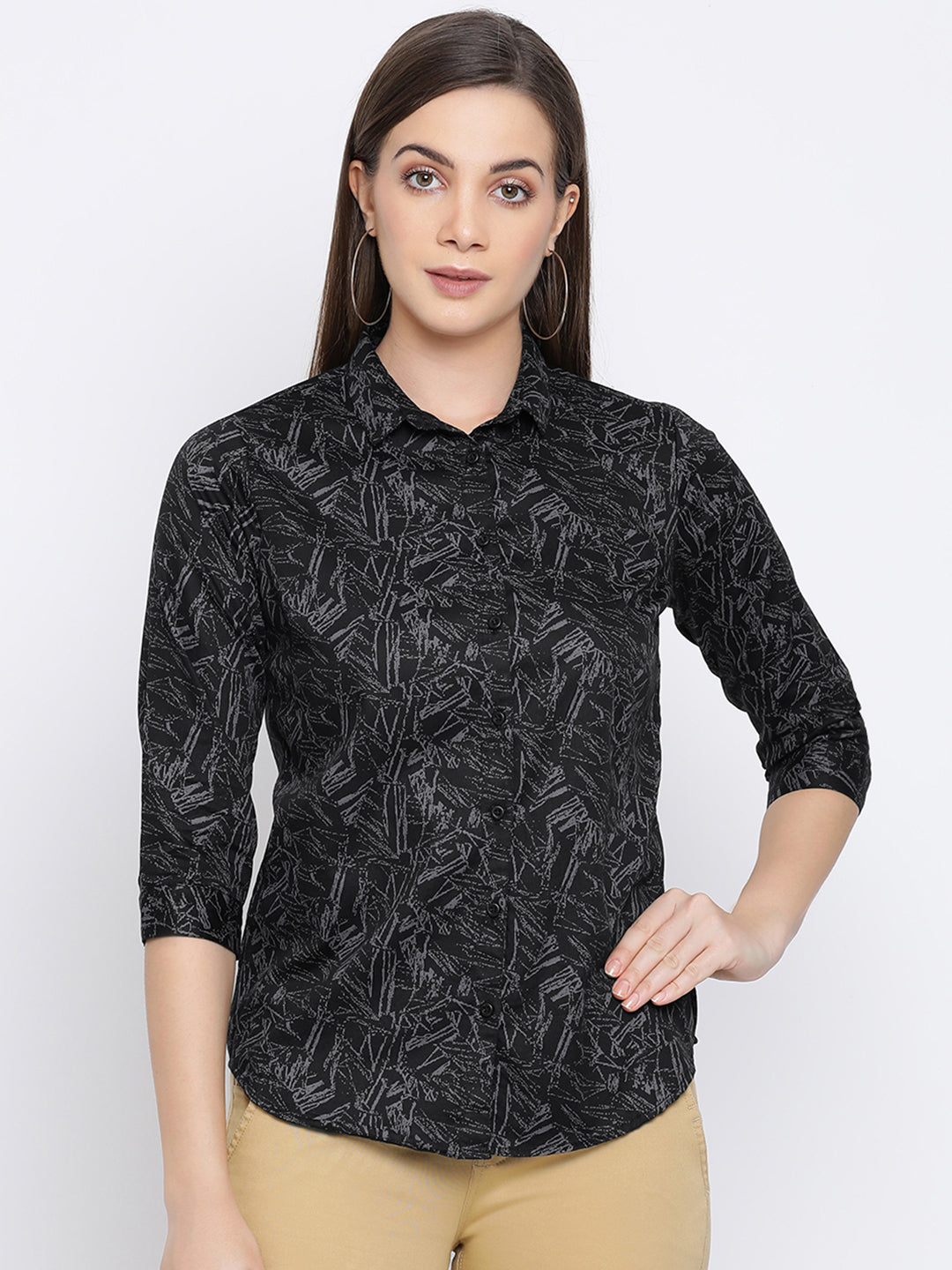 Black Printed Shirt-Women Shirts-Crimsoune Club