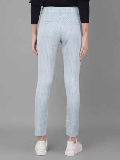 Blue Printed Trousers With Belt-Women Trousers-Crimsoune Club