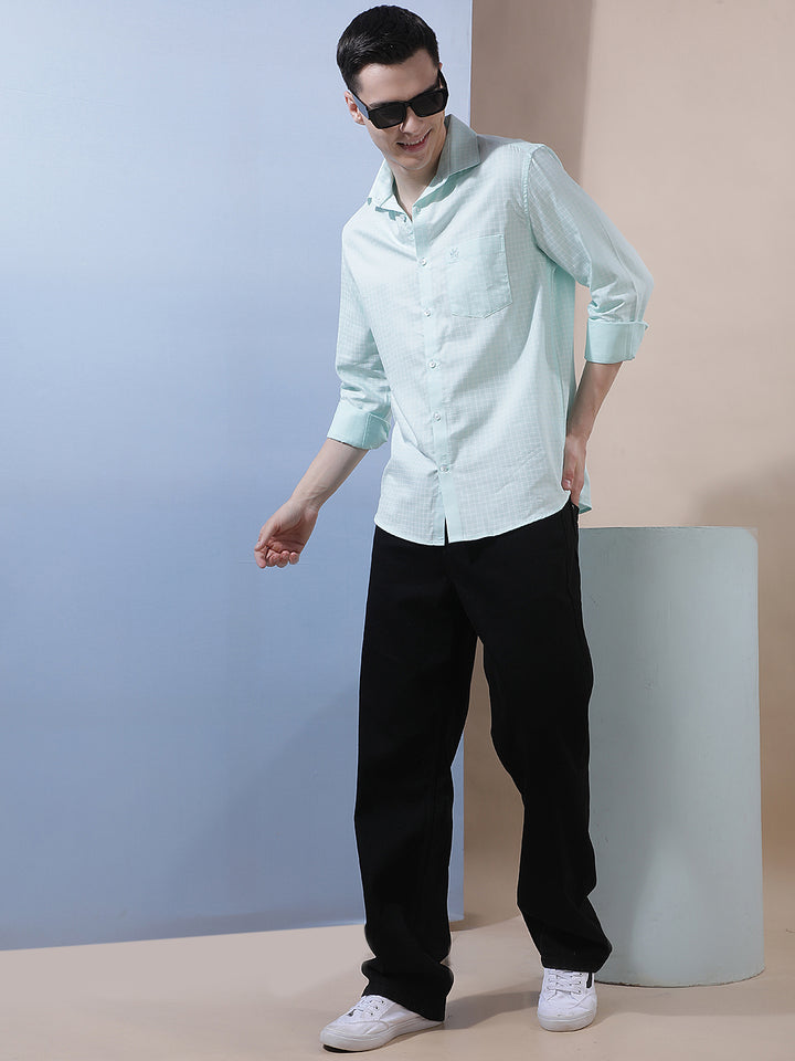 Green Micro Print Shirt-Men Shirts-Crimsoune Club