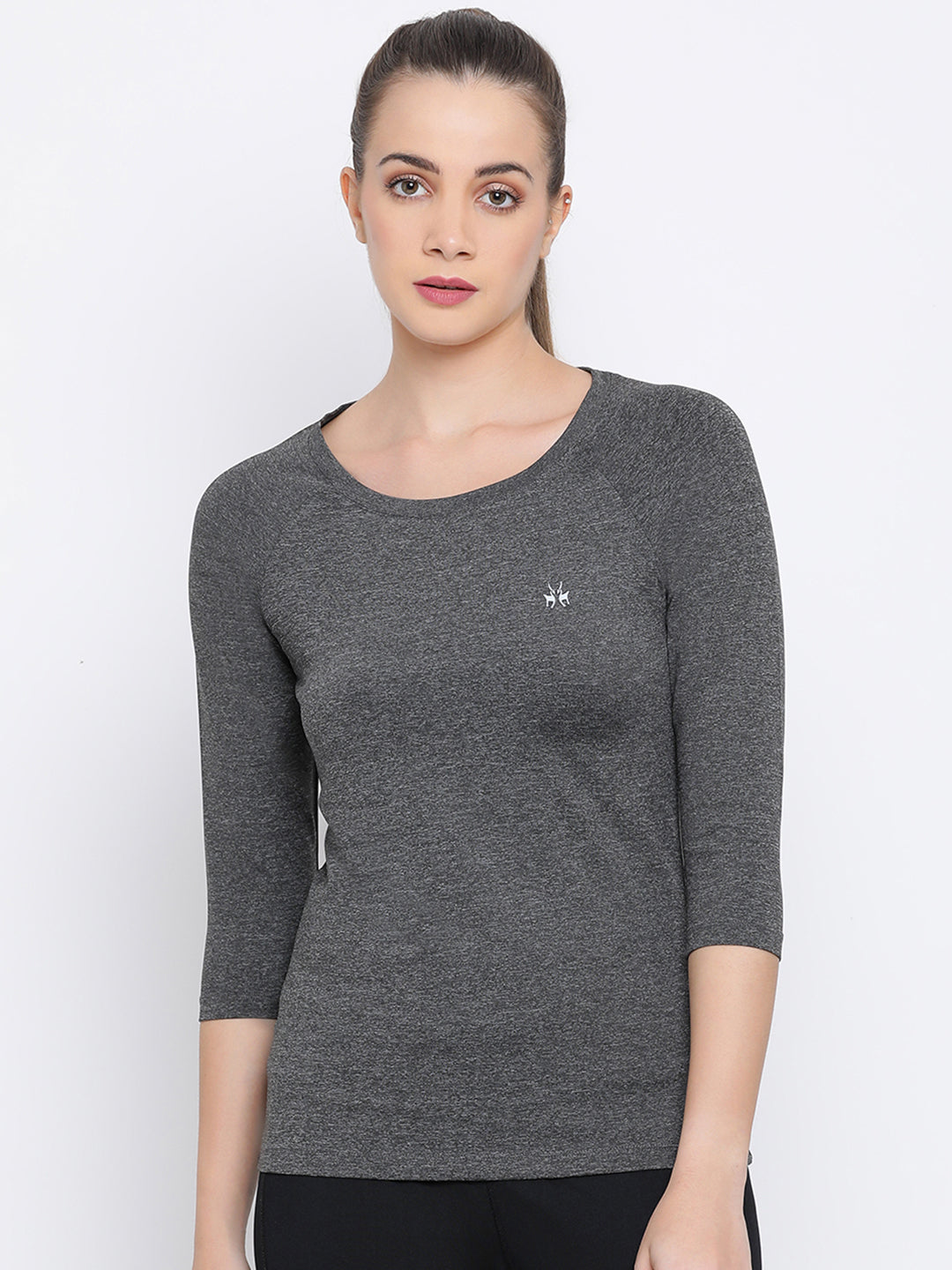 Grey Solid T-Shirt-Women T-Shirts-Crimsoune Club