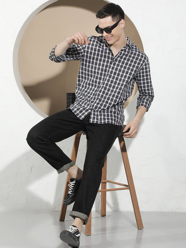 Blue Checked 100% Cotton Shirt-Men Shirts-Crimsoune Club