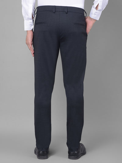 Navy Blue Checked Trousers-Men Trousers-Crimsoune Club