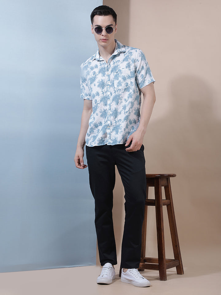 Green 100% Cotton Floral Printed Shirt-Men Shirts-Crimsoune Club