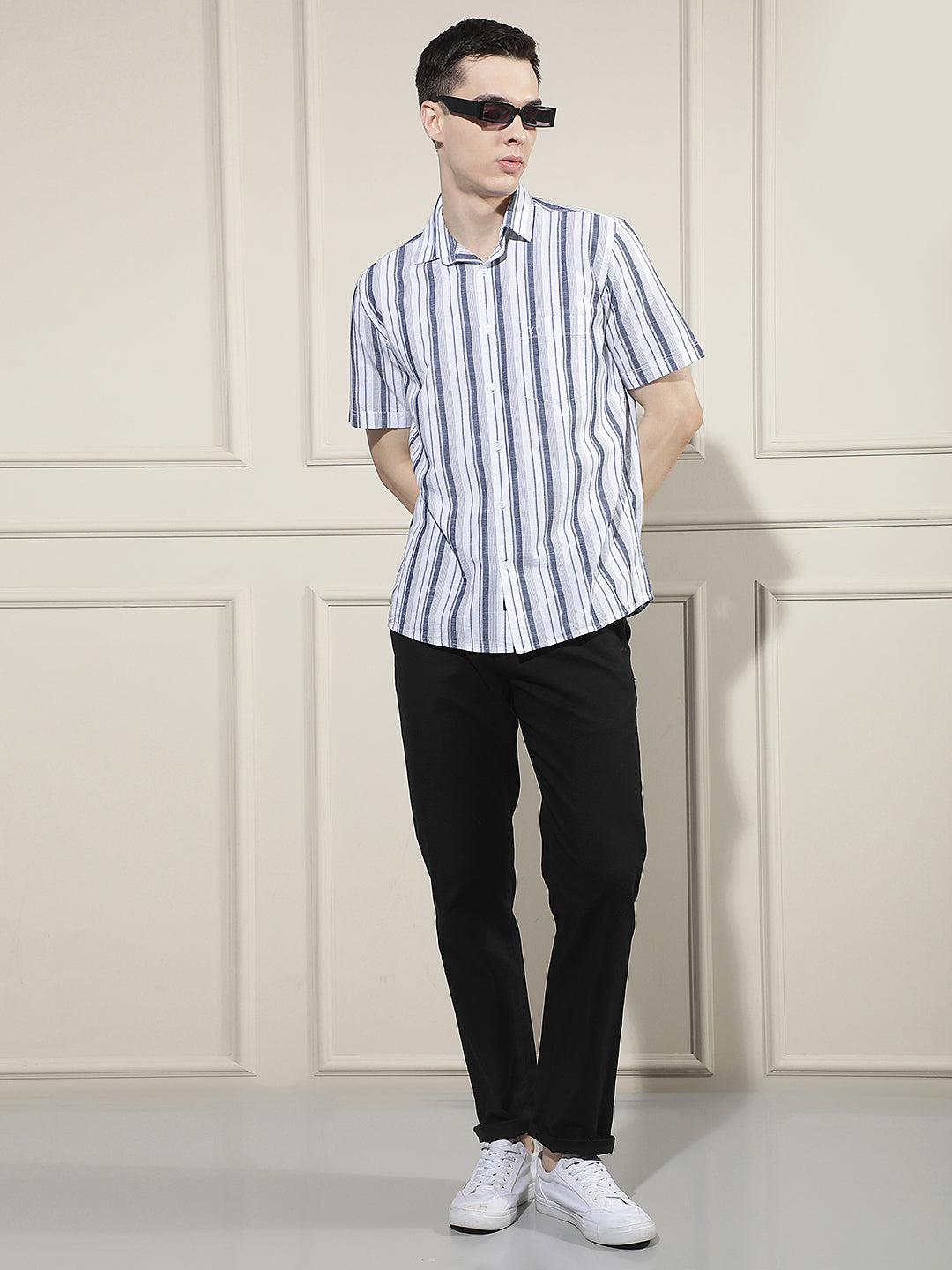 White Vertical Striped 100% Cotton Shirt-Men Shirts-Crimsoune Club