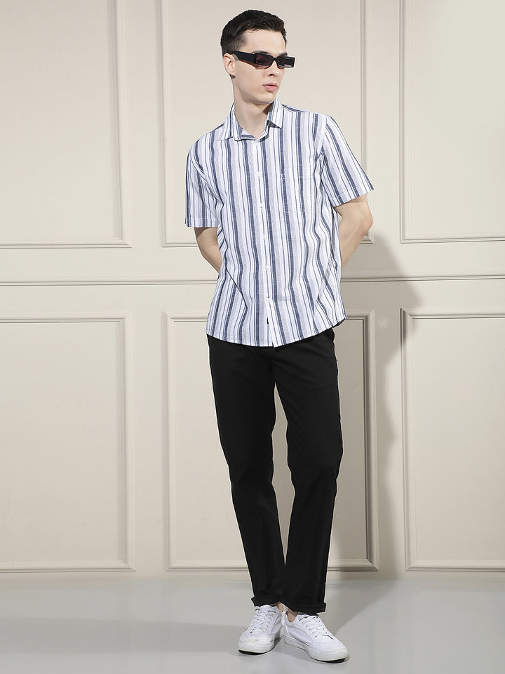 White Vertical Striped 100% Cotton Shirt-Men Shirts-Crimsoune Club