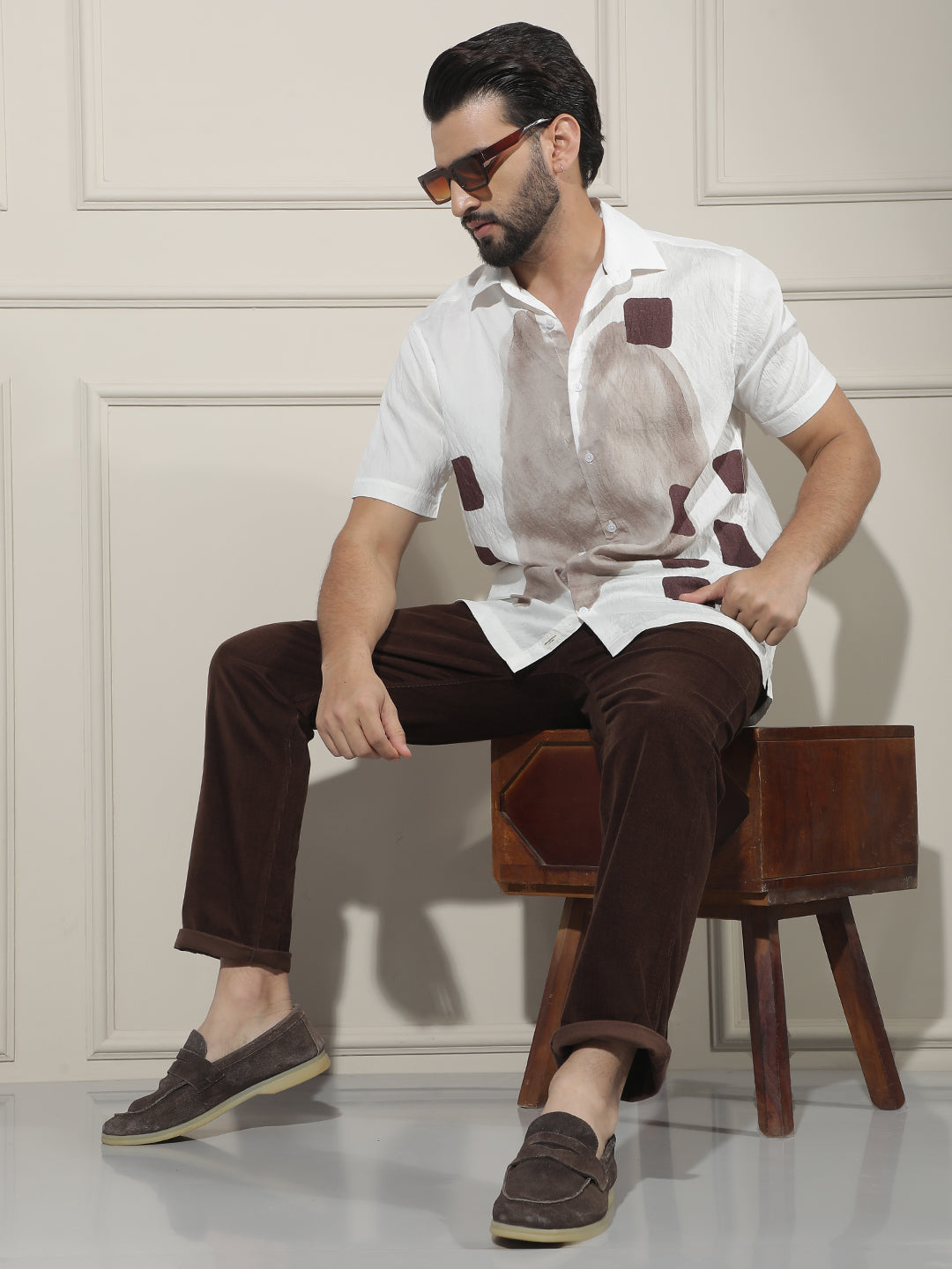 Luxe Hazelwood Brown Printed Shirt-Men Shirts-Crimsoune Club