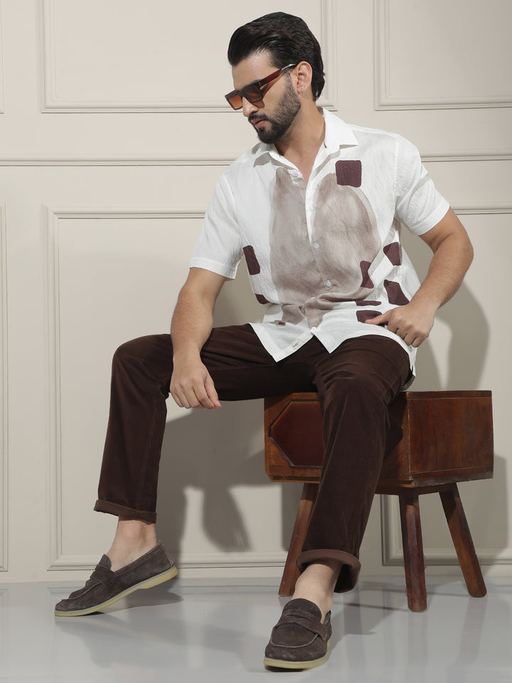 Luxe Hazelwood Brown Printed Shirt-Men Shirts-Crimsoune Club