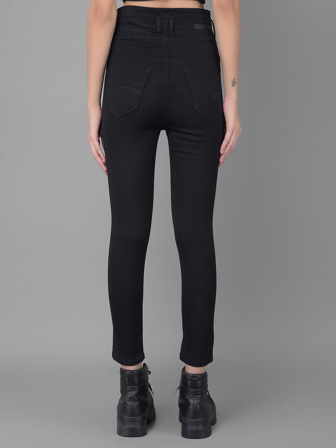 Black High Waist Cropped Jeans-Women Jeans-Crimsoune Club