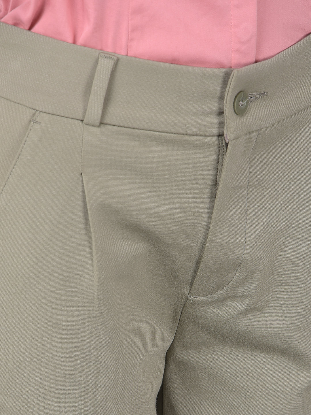 Olive Pleated Straight Trousers-Women Trousers-Crimsoune Club