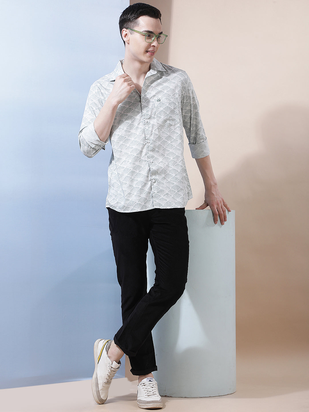 Tailored Military Green Printed Shirt-Men Shirts-Crimsoune Club