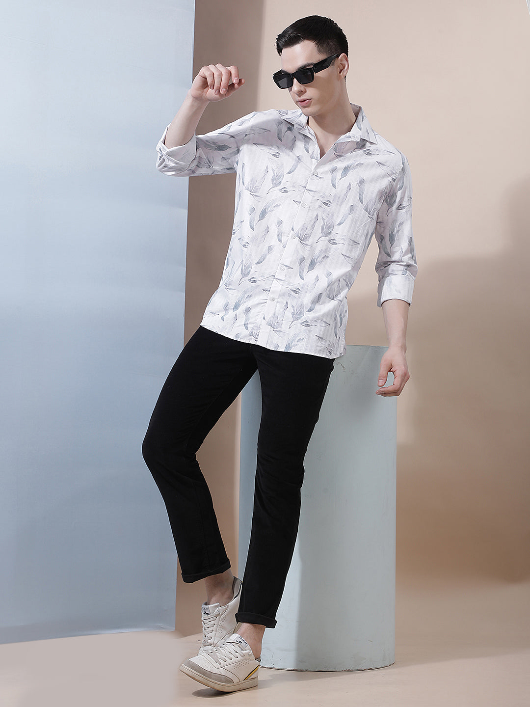 White Floral Print Shirt-Men Shirts-Crimsoune Club