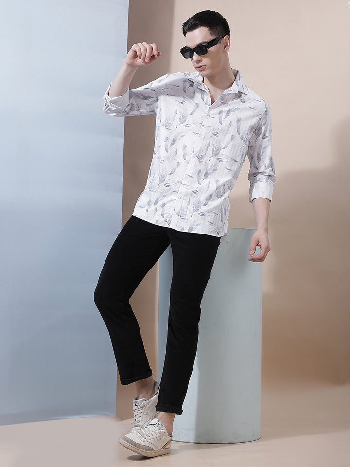 White Floral Print Shirt-Men Shirts-Crimsoune Club