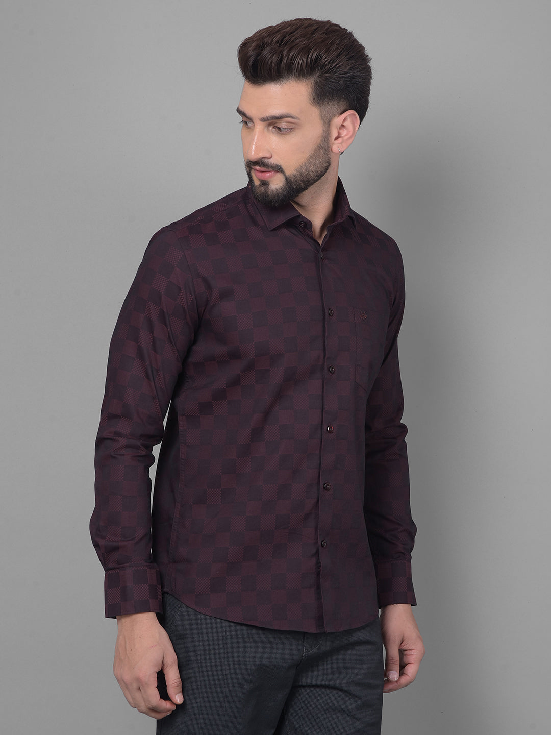 Maroon Printed Shirt-Men Shirts-Crimsoune Club